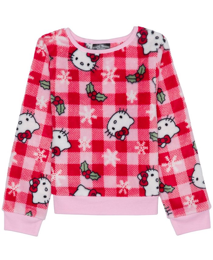 Hello Kitty Little Girls Xmas Plaid Long Sleeve Plush Pullover