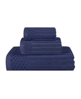 Soho Checkered Border Cotton Ribbed Textured Ultra-Absorbent Towel, 3 Piece Set
