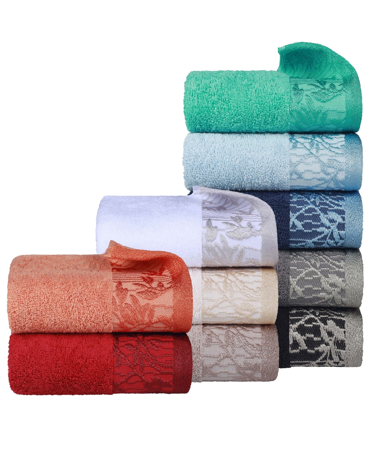 Superior Wisteria Cotton Floral Embroidered Jacquard Border Towel, 3 Piece Set - White-White