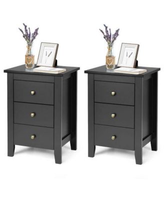 2 Pieces solid MDF board End Beside Table with 3 Drawers Nightstand