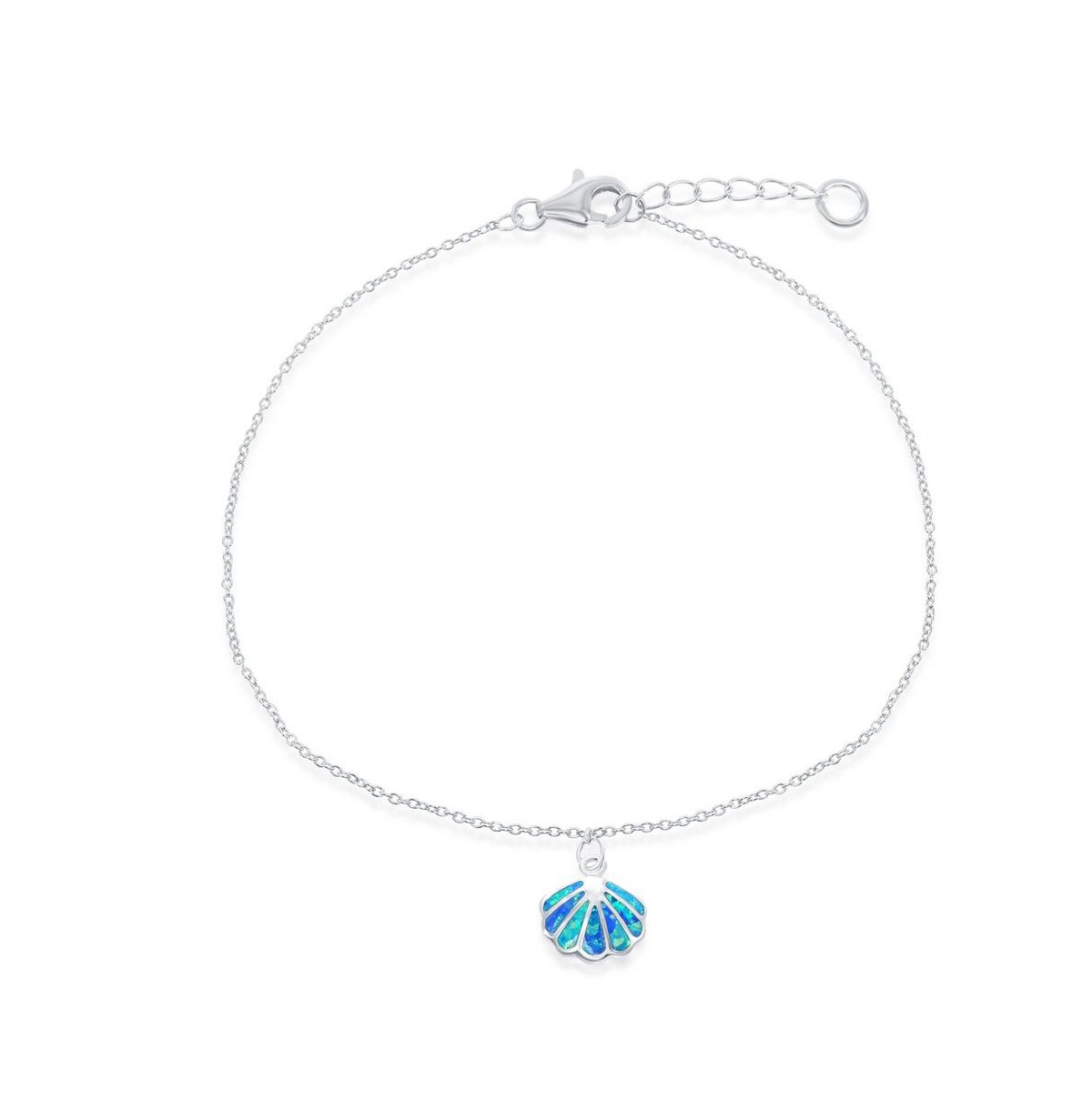 Sterling Silver Blue Inlay Opal Sea Shell Anklet - Blue