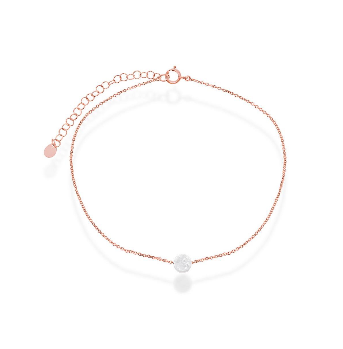 Sterling Silver White Opal Disc Anklet - Rose Gold Plated - White