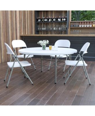 5-Foot Round Bi-Fold Plastic Folding Table With Carrying Handle