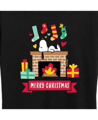 Trendy Plus Size Snoopy Fireplace Merry Christmas Graphic T-shirt