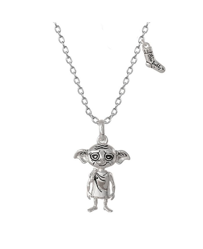 Harry Potter Dobby House Elf and Sock Silver Plated Necklace, 18" Macy