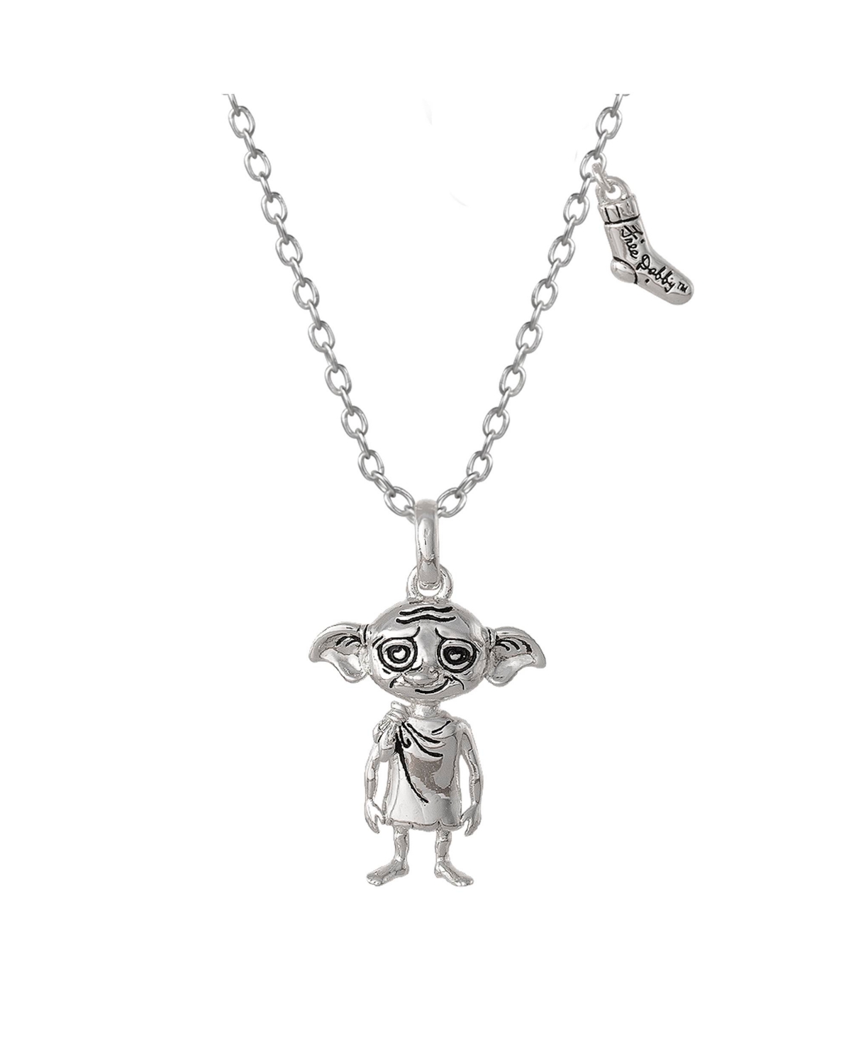 Dobby House Elf and Sock Silver Plated Necklace, 18" - Silver tone