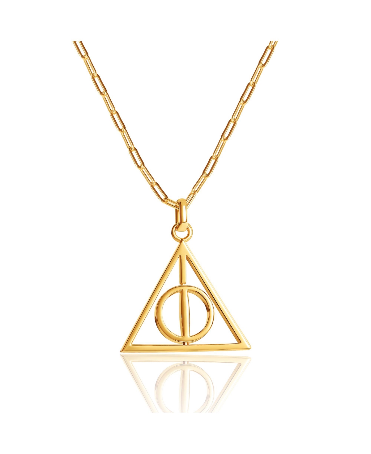 Womens Deathly Hallows 18KT Gold Plated Paperclip Chain Necklace with Spinning Deathly Hallows Pendant, 18" - Gold tone