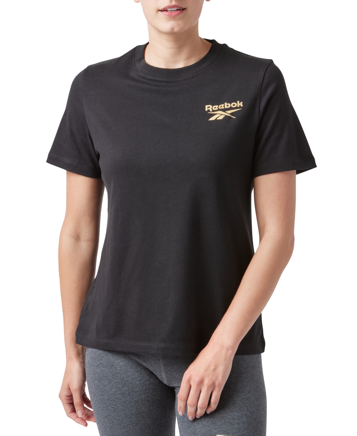 Reebok Women's Cotton Shine Logo T-shirt, Created For Macy's In Black
