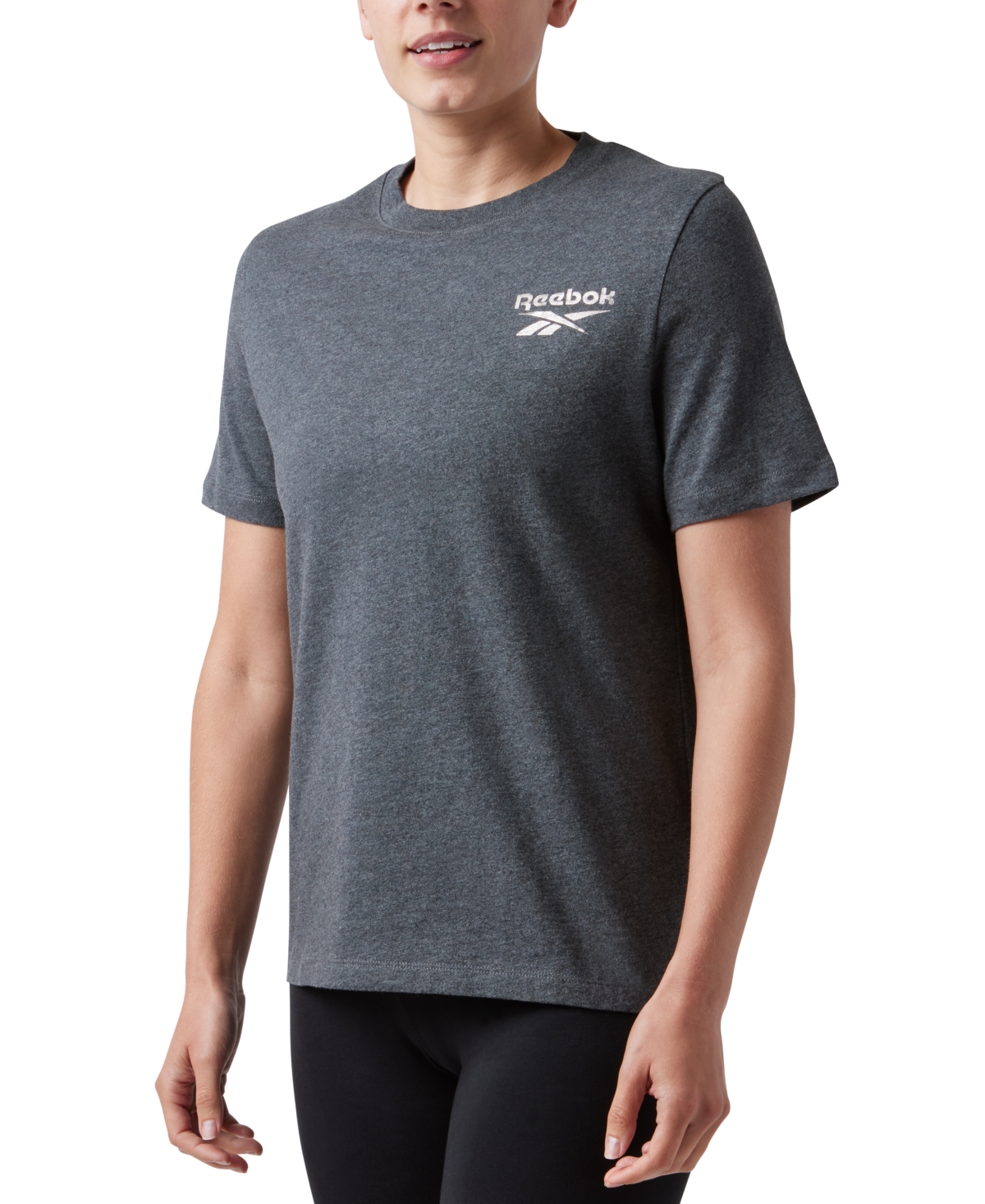 Reebok Women's Cotton Shine Logo T-shirt, Created For Macy's In Dark Grey Heather