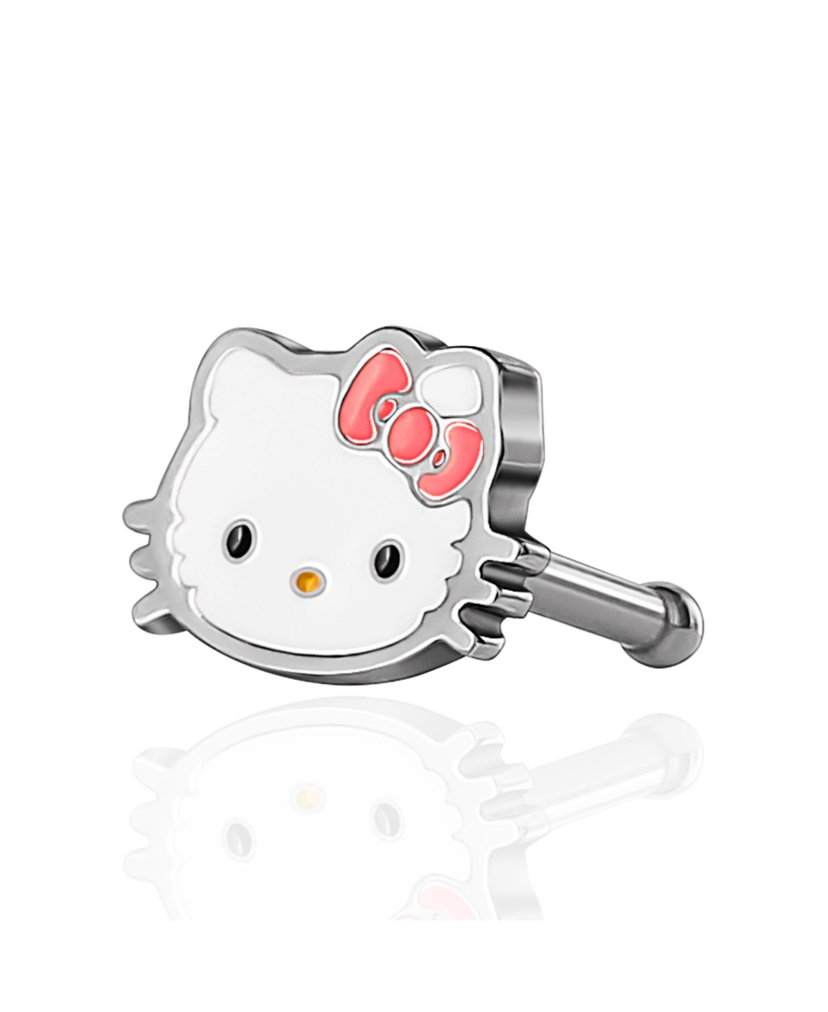 Sanrio Hello Kitty Authentic Officially Licensed Womens 20G Stainless Steel Nose Ring Bone Stud - Silver tone, white, pink