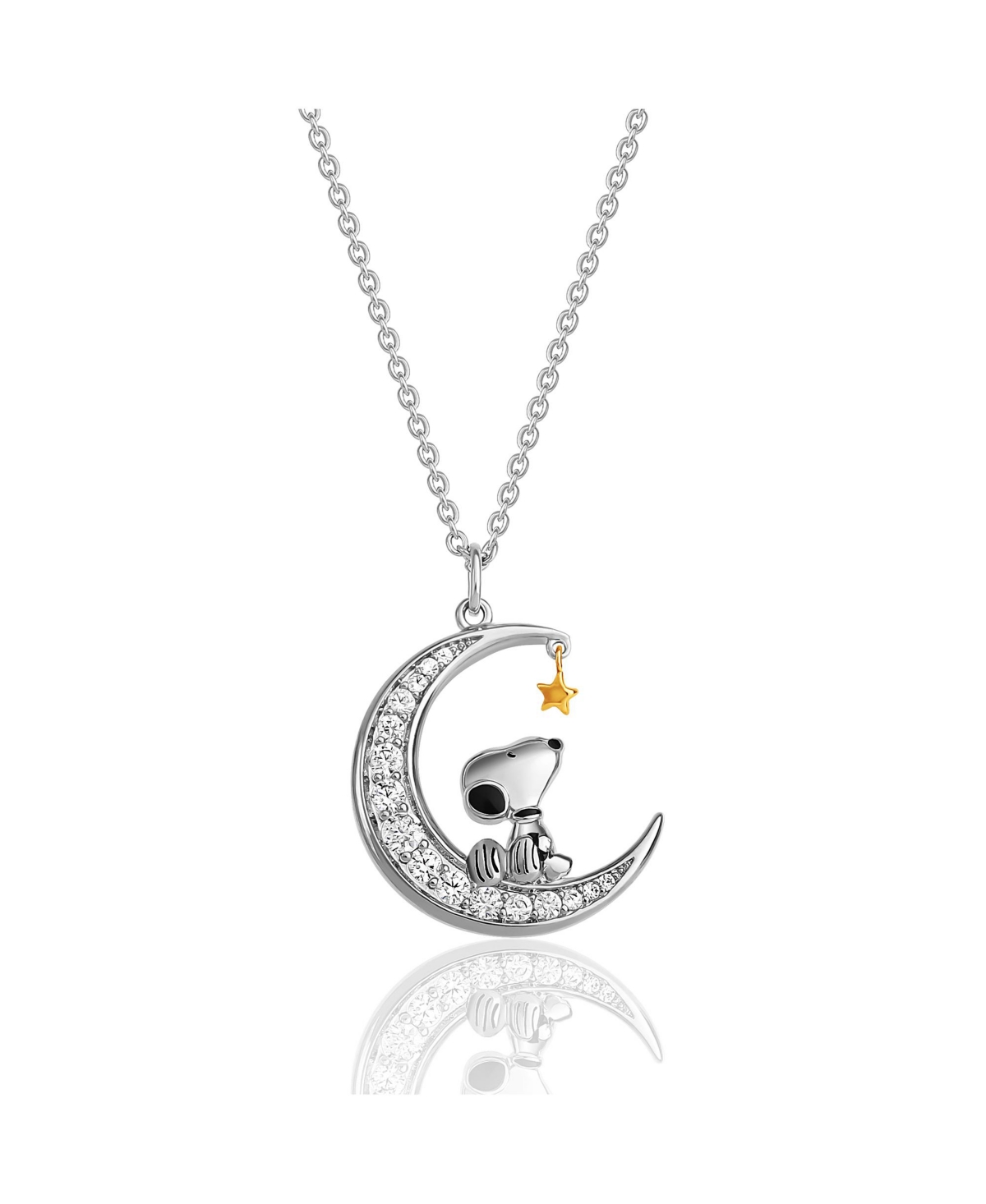 Womens Snoopy Moon Cubic Zirconia Necklace, 18'' - Silver