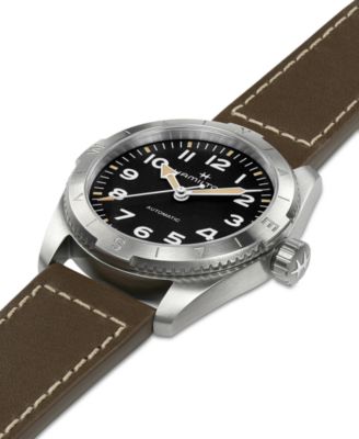 Women's Swiss Automatic Khaki Field Expedition Green Leather Strap Watch 37mm