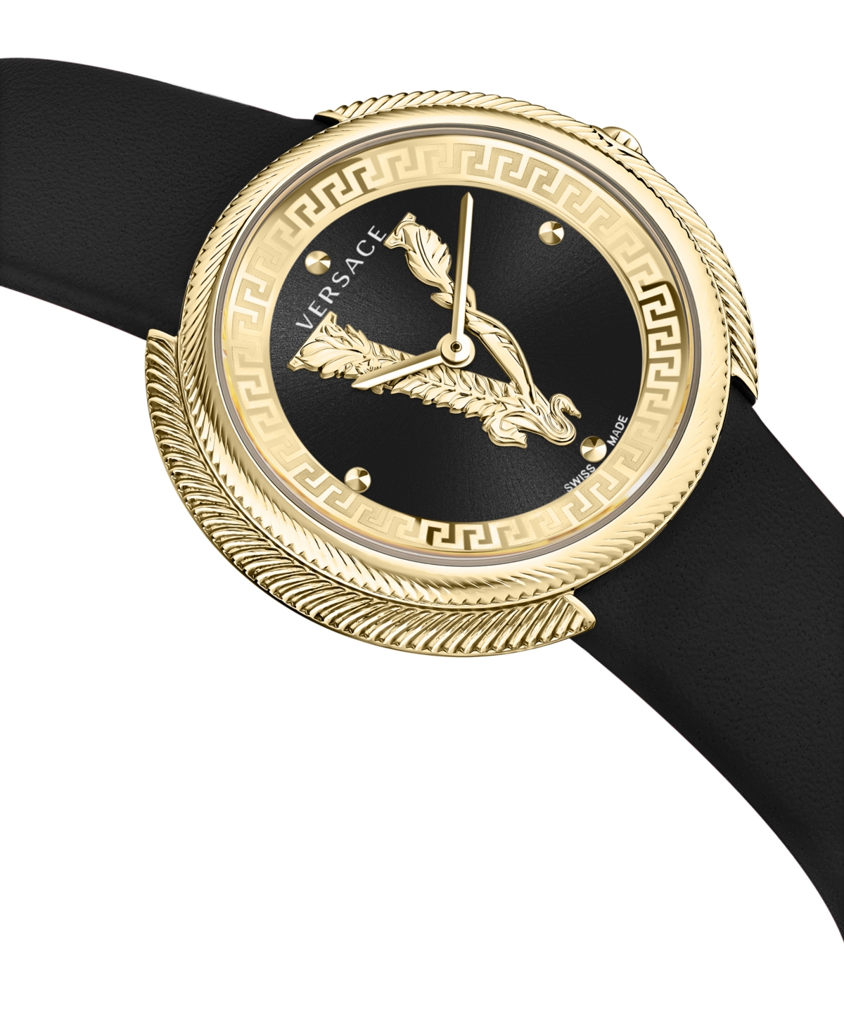 Shop Versace Women's Swiss Thea Black Leather Strap Watch 38mm In Ip Yellow Gold