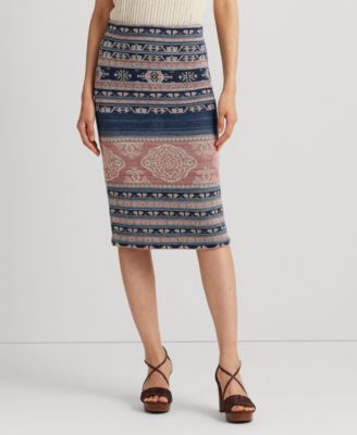 로렌 랄프로렌 Lauren Ralph Lauren Womens Geo-Motif Linen-Cotton Pencil Skirt,Multi