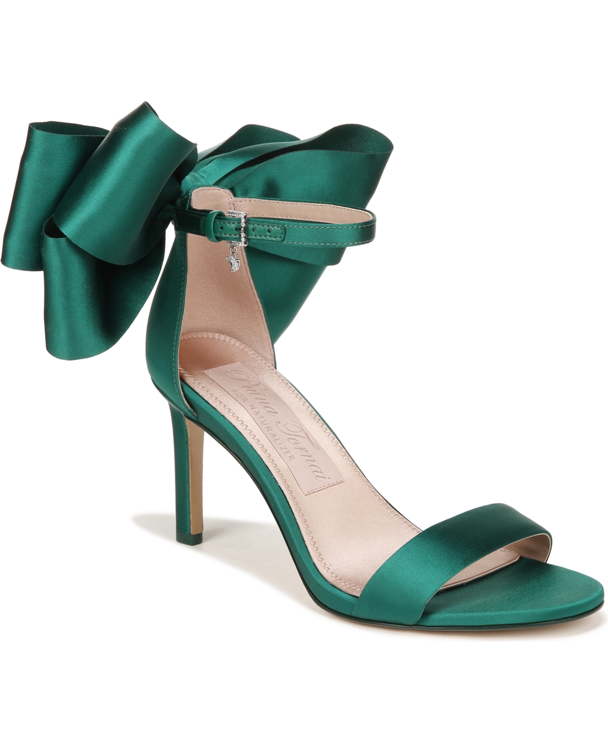 Naturalizer Pnina Tornai For  Amour Ankle Strap Bow Sandals In Envy Green Satin