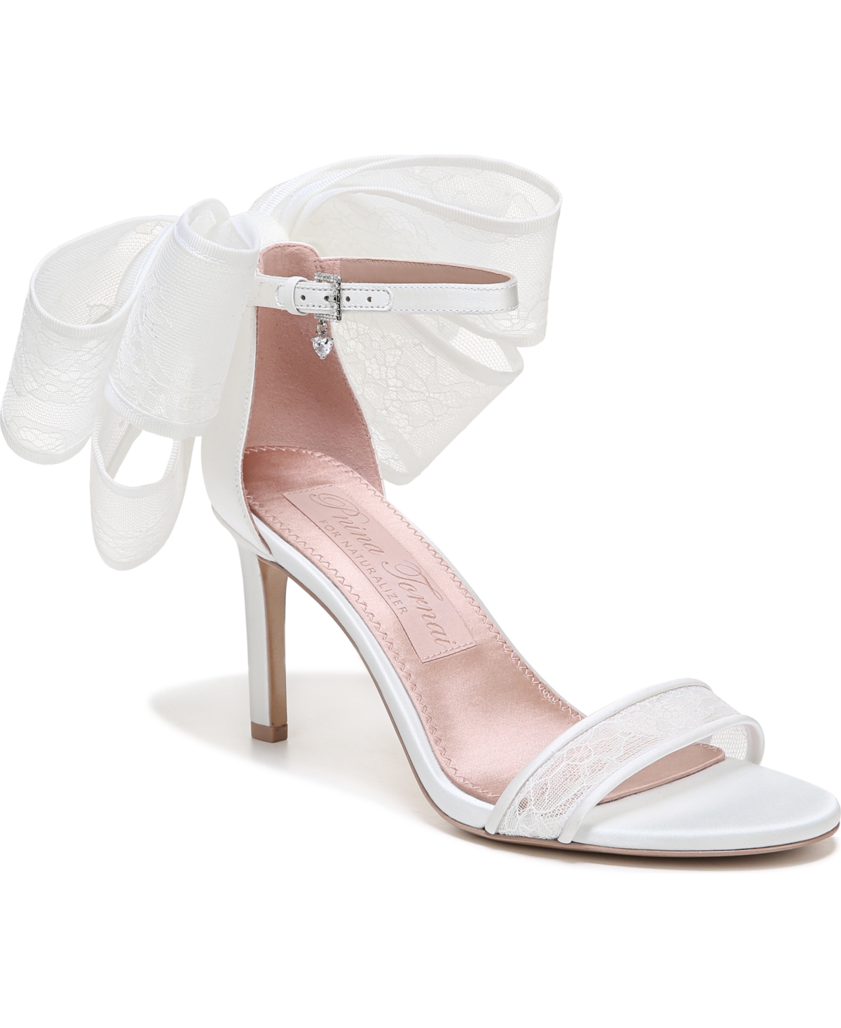 Shop Naturalizer Pnina Tornai For  Amour Ankle Strap Bow Sandals In White Lace,satin