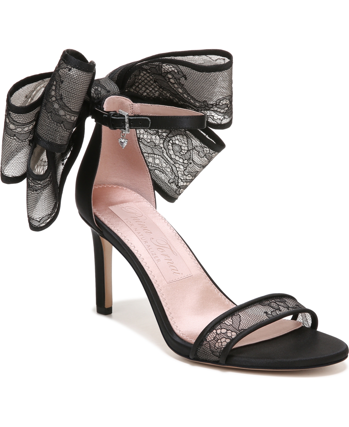 Shop Naturalizer Pnina Tornai For  Amour Ankle Strap Bow Sandals In Black Lace,satin