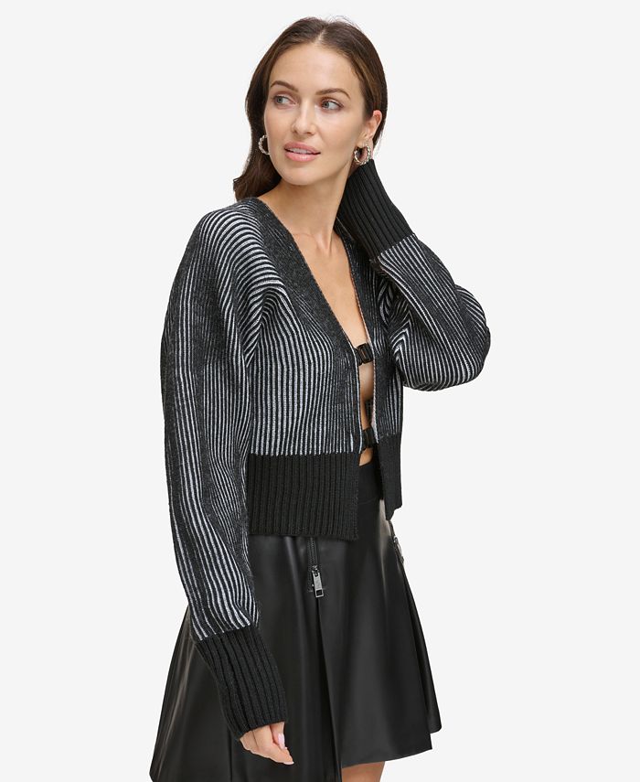DKNY Women's Two Tone Ribbed Cropped Cardigan - Macy's