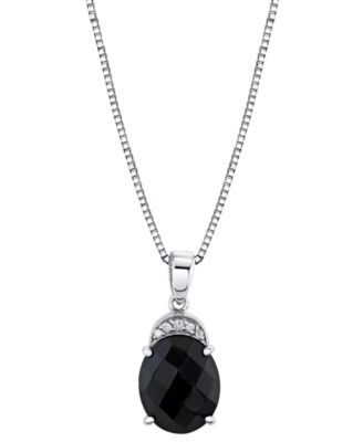 Macy's - Onyx & Diamond Accent Oval 18" Pendant Necklace in Sterling Silver