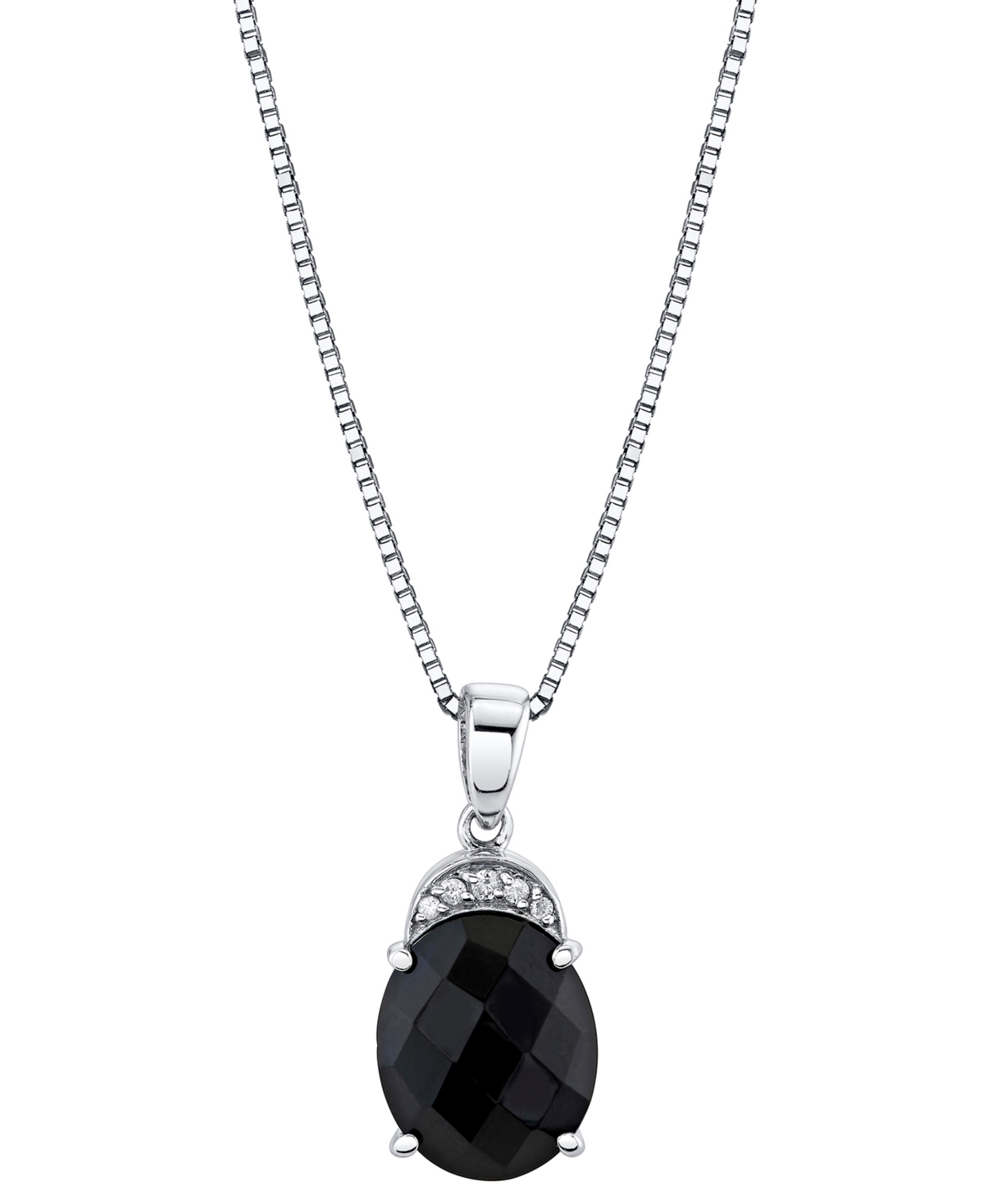 Macy's Onyx & Diamond Accent Oval 18" Pendant Necklace In Sterling Silver