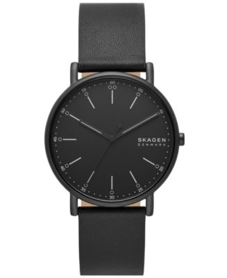 Skagen Men's Signatur Three Hand Black Leather Watch 40mm - Macy's