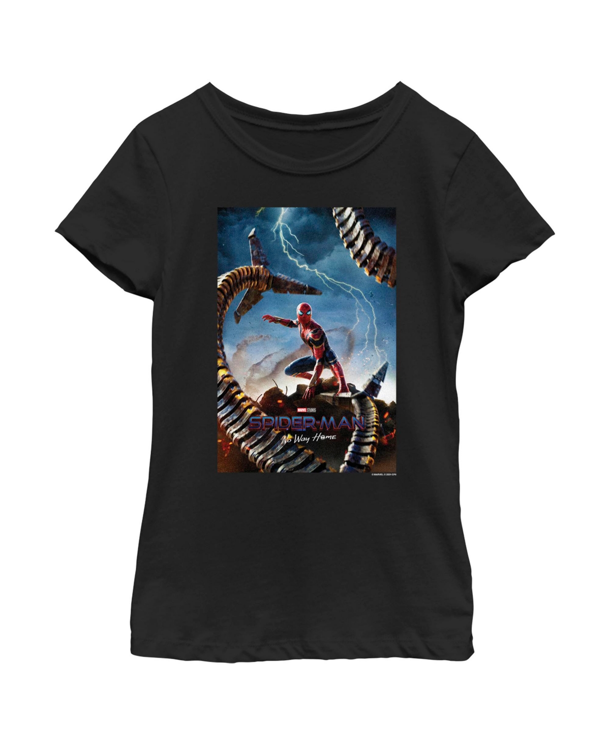Marvel Kids' Girl's  Spider-man: No Way Home Movie Poster Child T-shirt In Black