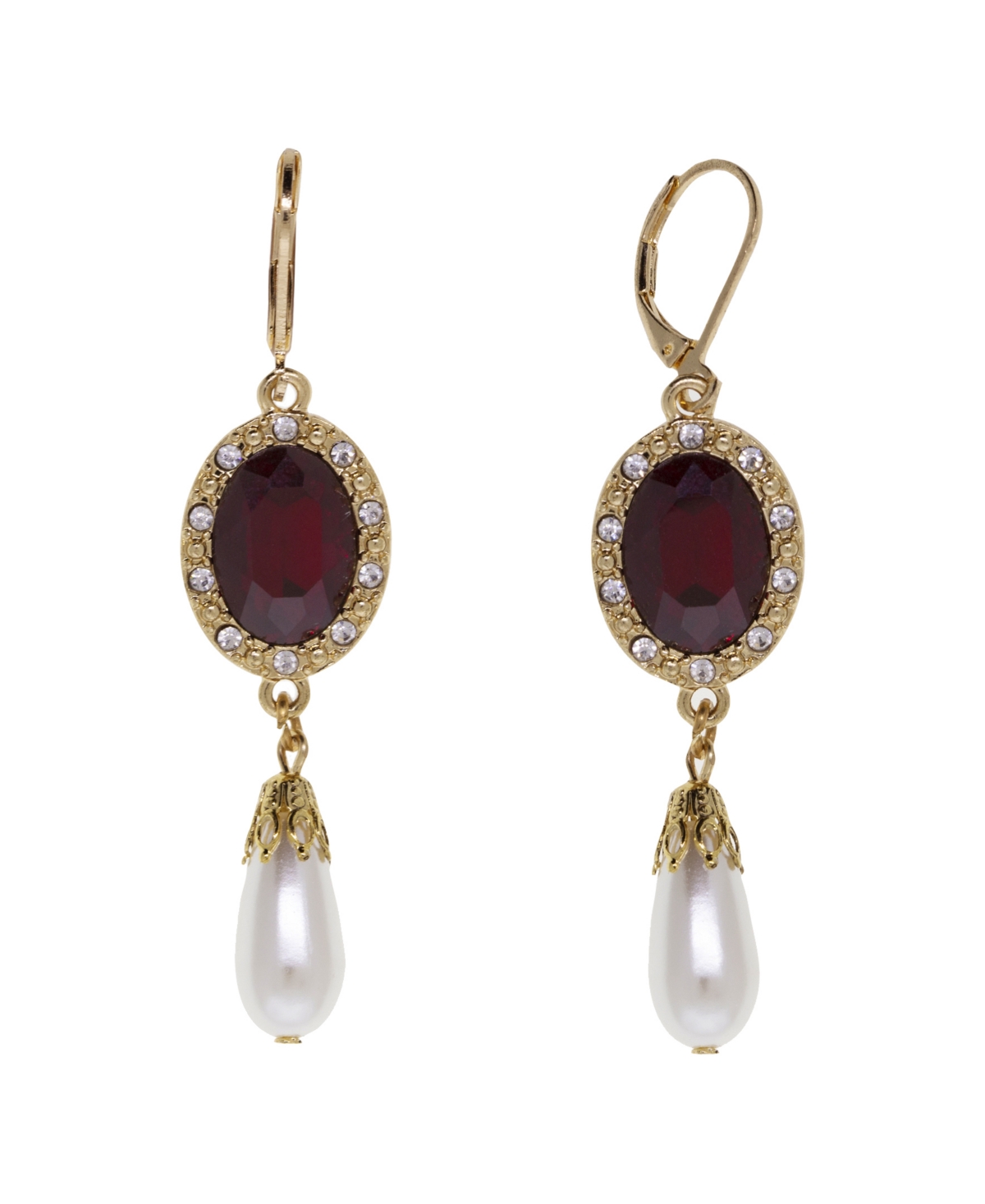 Imitation Pearl Red Glass Crystal Drop Earrings - Red