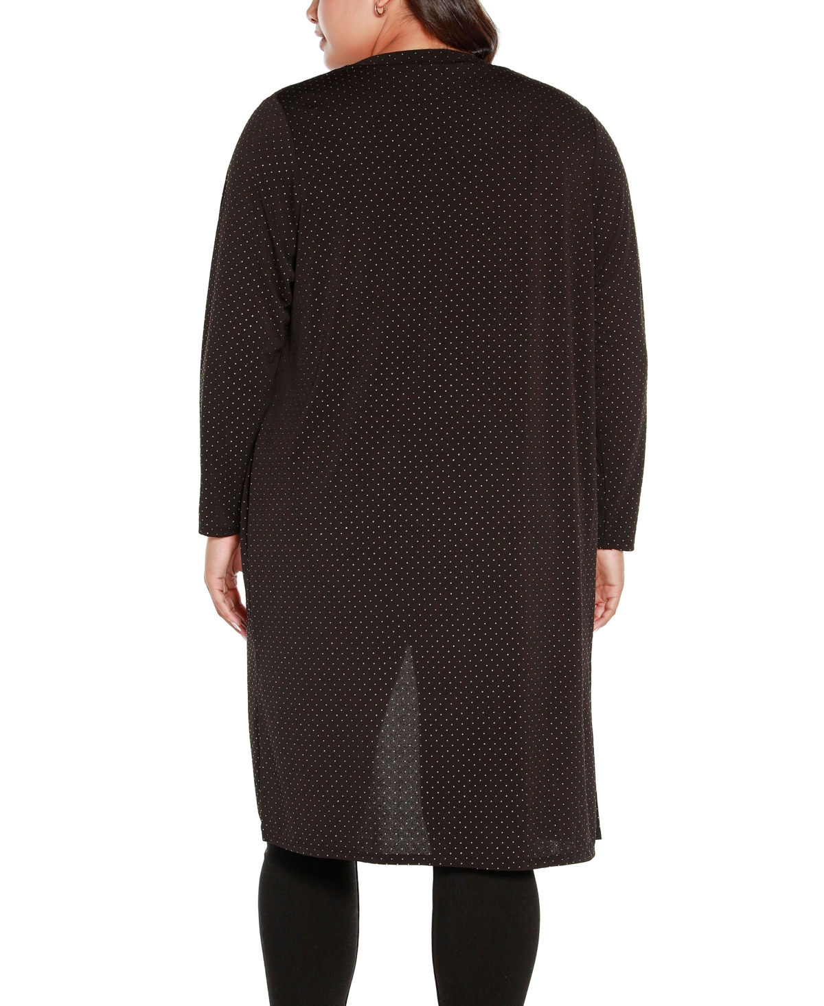 BelldiniLabel Plus Size Textured Metallic Print Cardigan Sweater - Black