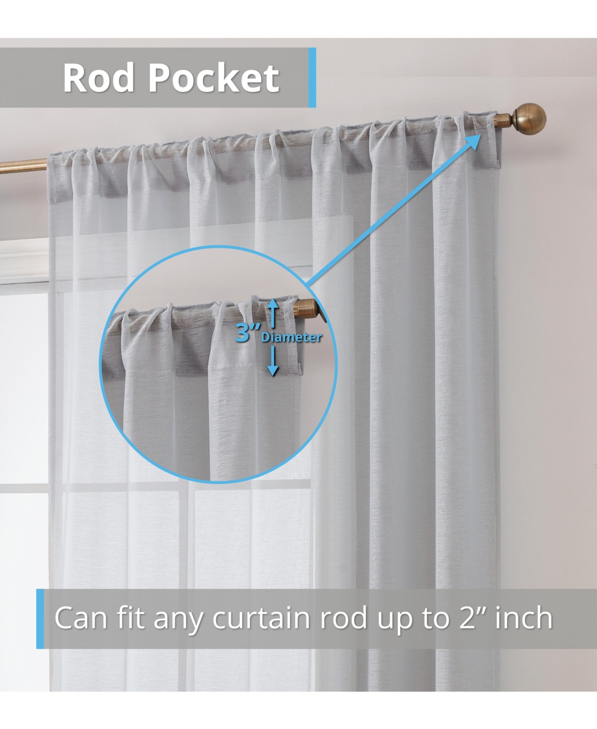 Hlc.me Lauren Semi Sheer Light Filtering Transparent Pocket Top & Back Tab Lightweight Window Curtains Drapery Panels Bedroom & Living Room, 2 Panels