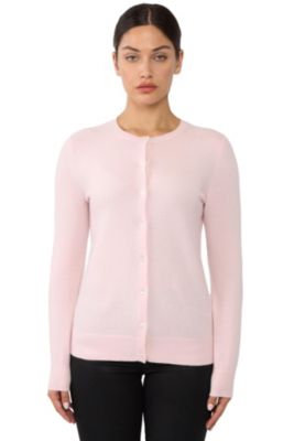 Women's 100% Cashmere Button Front Long Sleeve Crewneck Cardigan Sweater