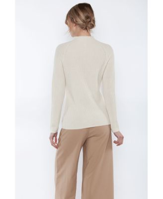 Women's 100% Pure Cashmere Long Sleeve Chunky Rib Funnel Neck Sweater