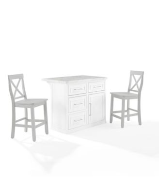 Furniture Cutler 42" Faux Marble Top Kitchen Island W/X-Back Stools