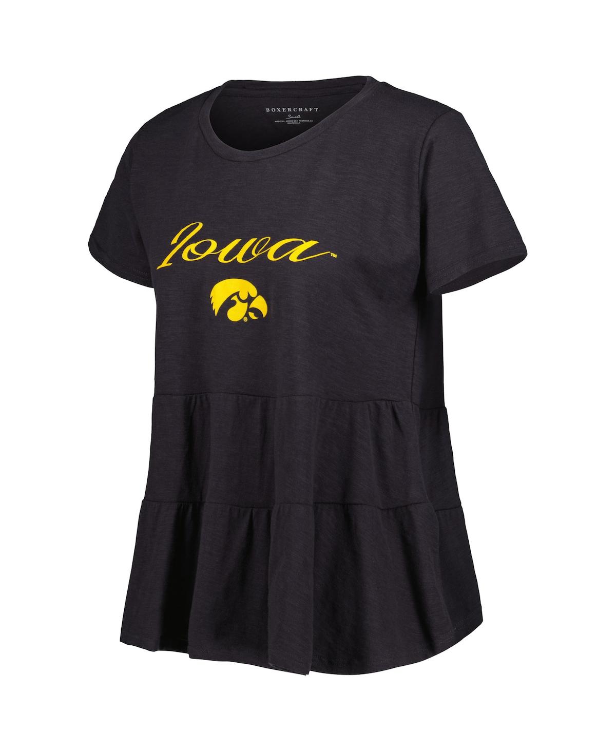 Shop Boxercraft Women's Black Iowa Hawkeyes Willow Ruffle-bottom T-shirt