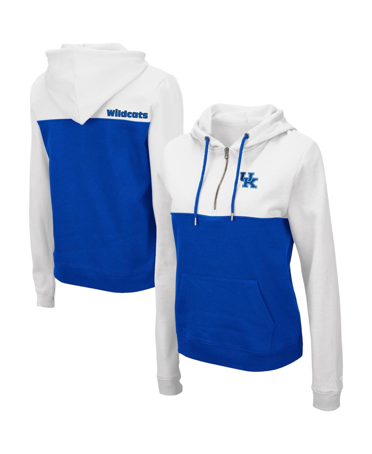 Colosseum Women's  White, Royal Kentucky Wildcats Aidan Lightweight Quarter-zip Hoodie In White,royal