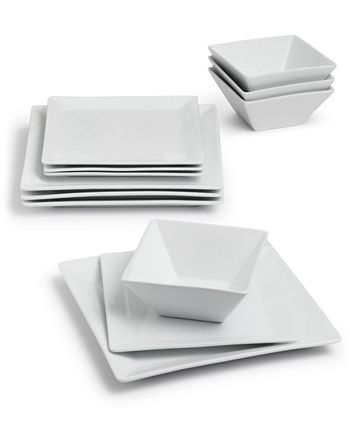 Hotel Collection Black Line 12 Pc. Dinnerware Set, Service for 4, Created for Macy's - Black and White