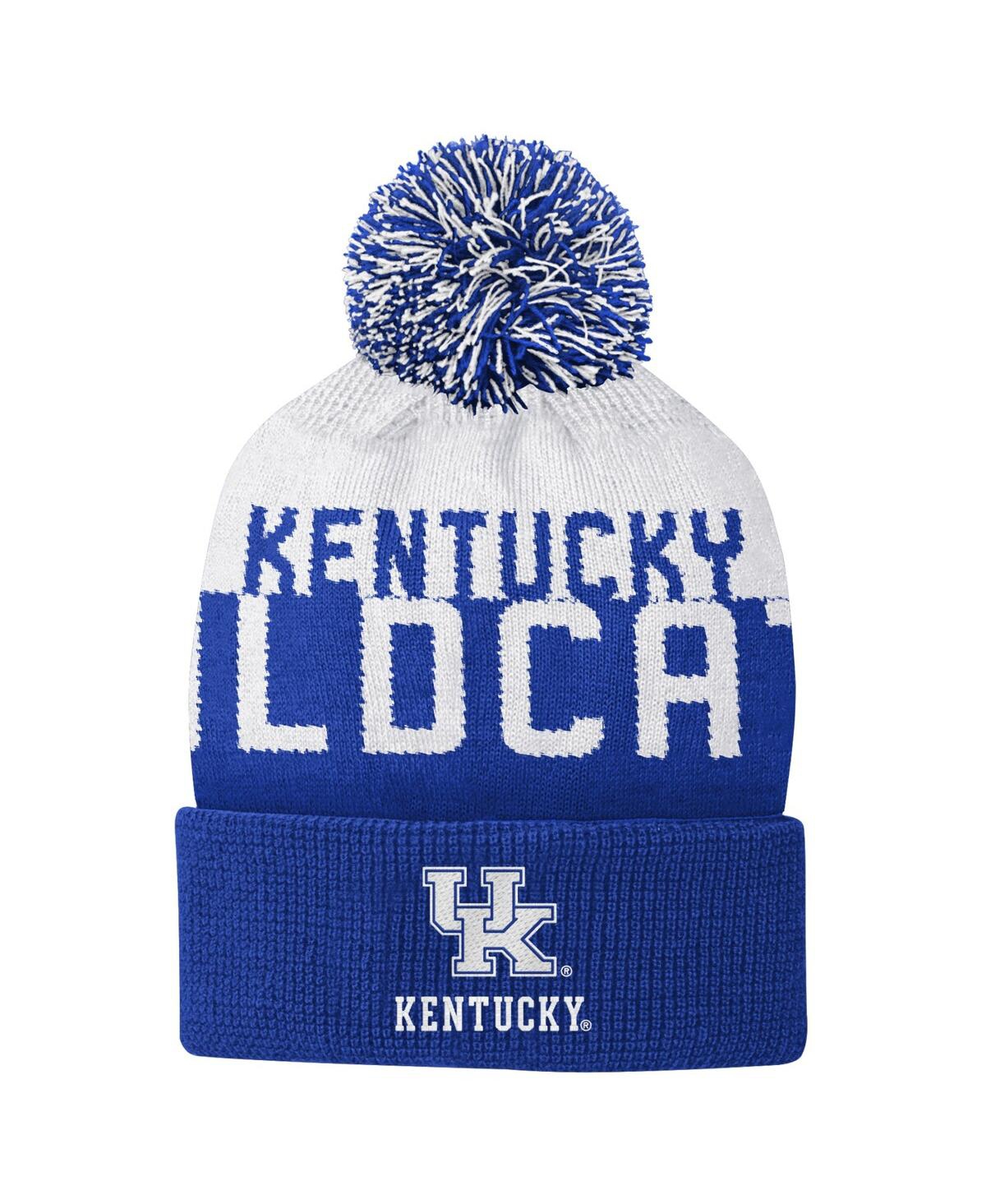 Outerstuff Kids' Youth Boys And Girls White Kentucky Wildcats Patchwork Cuffed Knit Hat With Pom