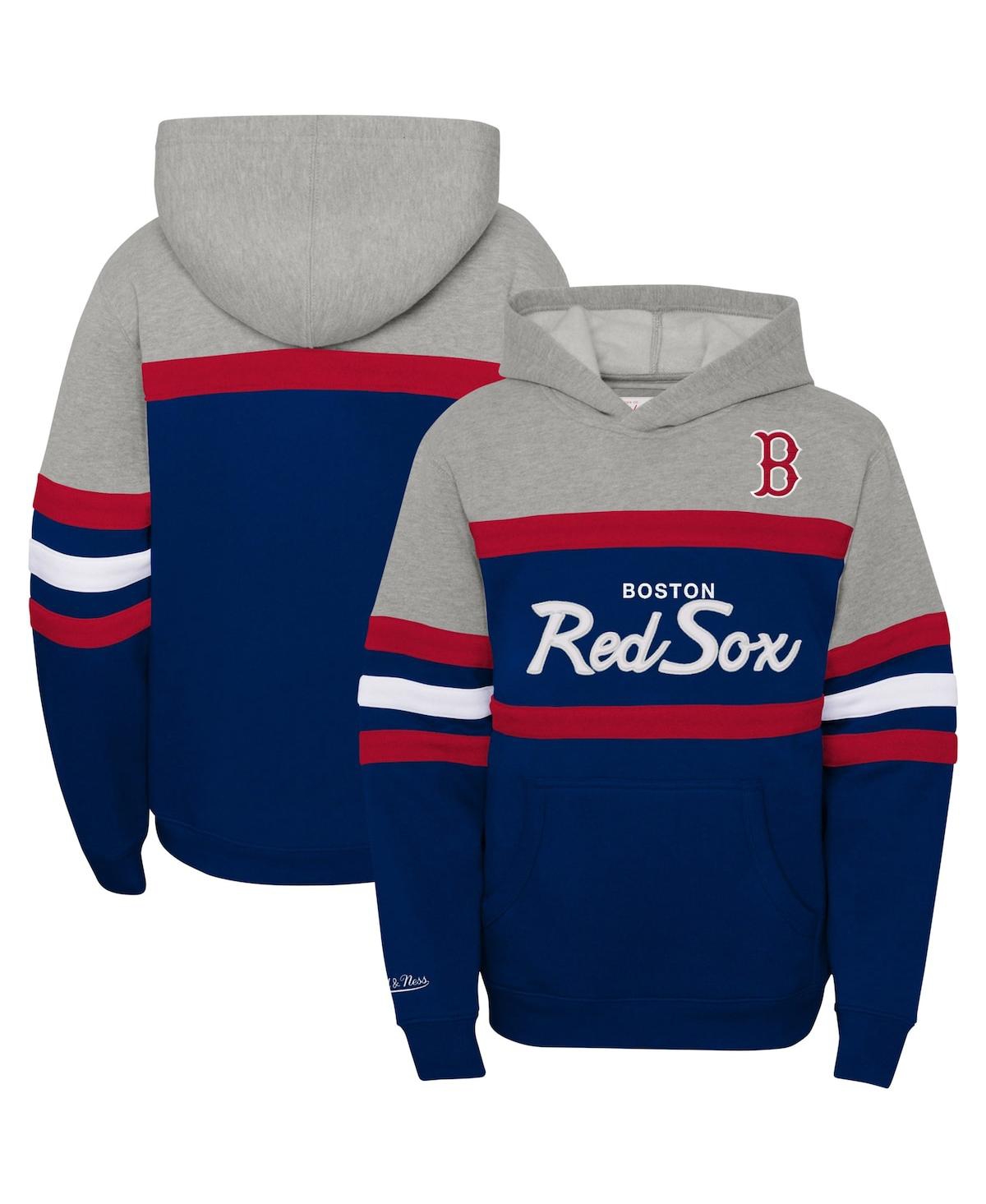 Mitchell & Ness Kids' Big Boys  Heather Gray, Navy Boston Red Sox Cooperstown Collection Head Coach Pullove In Heather Gray,navy
