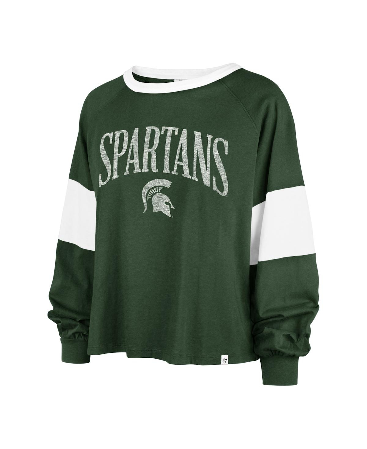 Shop 47 Brand Women's ' Green Distressed Michigan State Spartans Upside Rhea Raglan Long Sleeve T-shirt