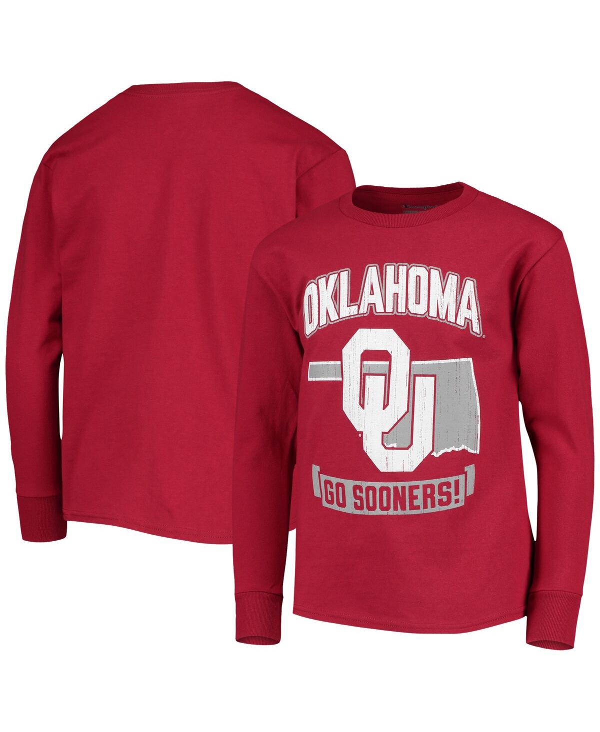 Champion Kids' Big Boys  Crimson Distressed Oklahoma Sooners Strong Mascot Team T-shirt
