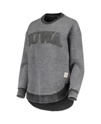 Women's Black Distressed Iowa Hawkeyes Ponchoville Pullover Sweatshirt