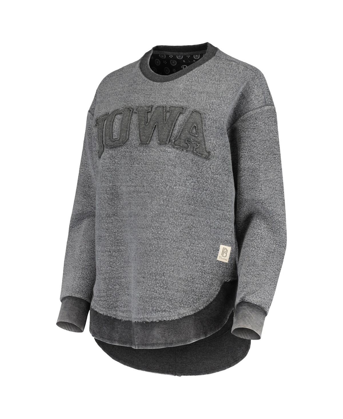 PRESSBOX WOMEN'S PRESSBOX BLACK DISTRESSED IOWA HAWKEYES PONCHOVILLE PULLOVER SWEATSHIRT 