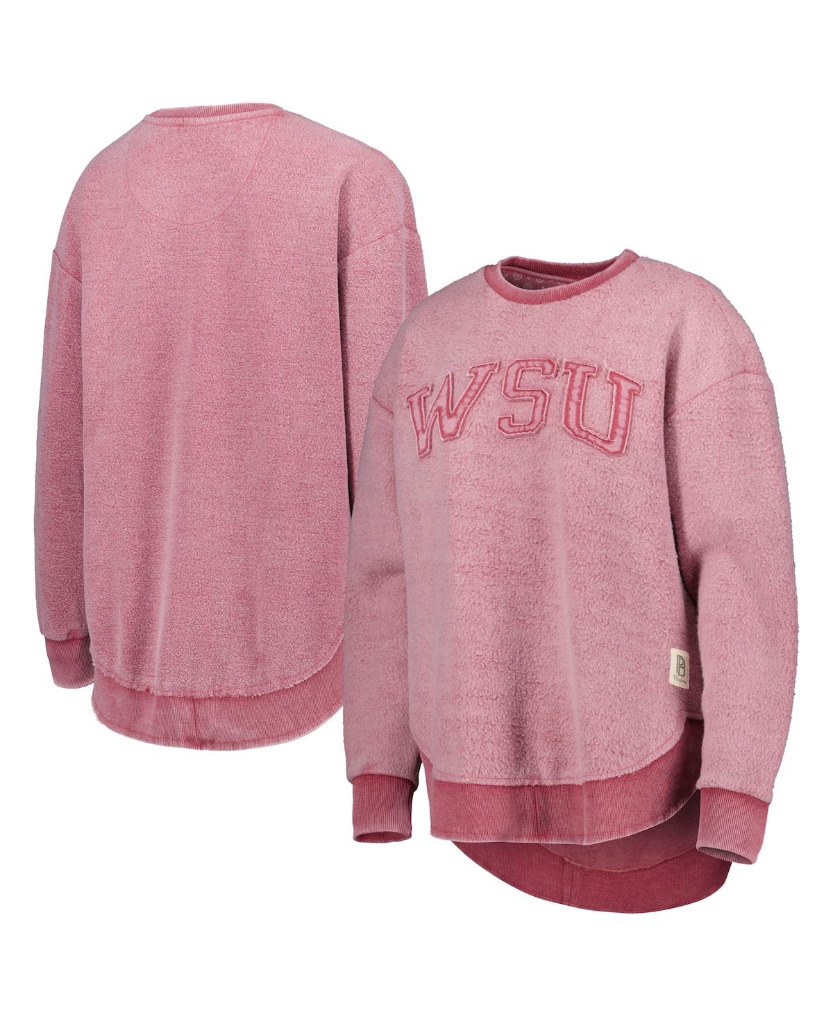 Women's Pressbox Crimson Distressed Washington State Cougars Ponchoville Pullover Sweatshirt - Crimson