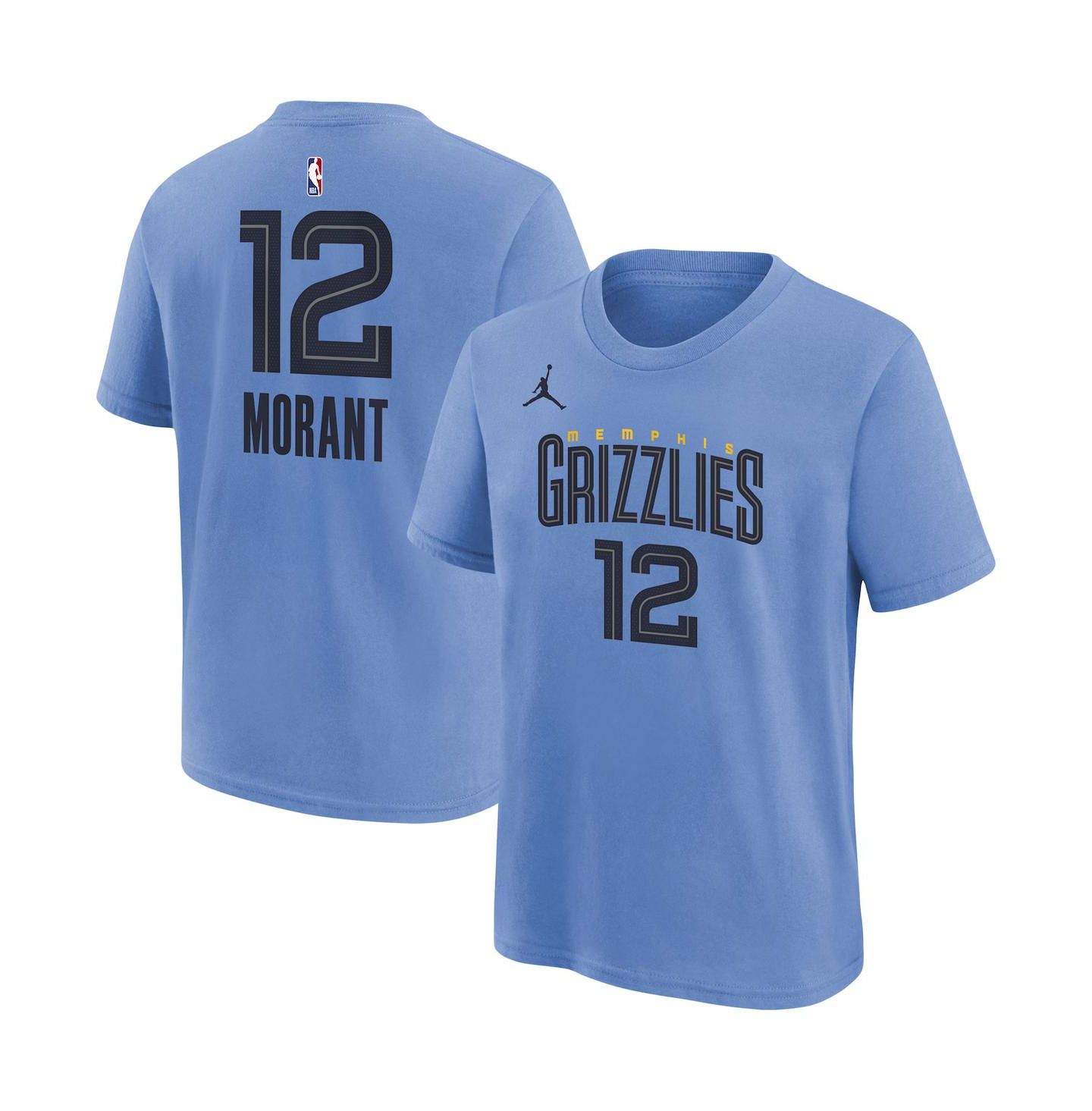 Футболка Jordan Ja Morant Light Blue Memphis Grizzlies Statement Edition Name and Number Player T-shirt для мальчиков — фото 1