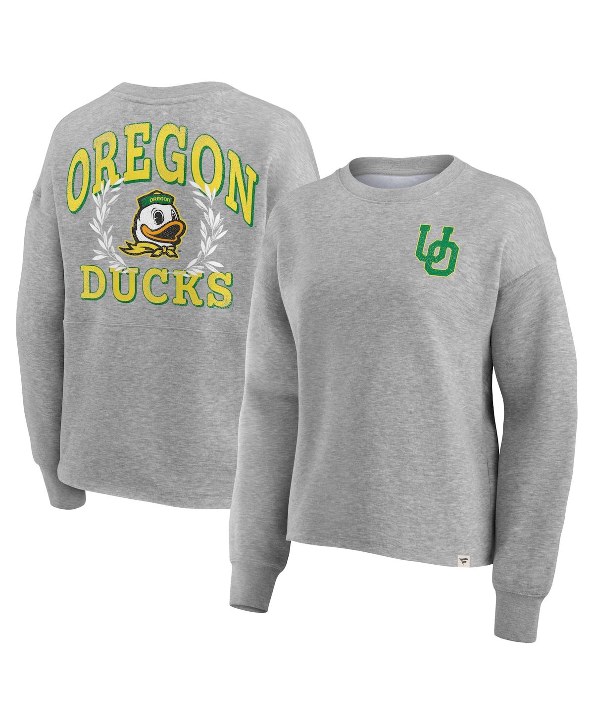 Shop Fanatics Women's  Heather Gray Oregon Ducks Ready Play Crew Pullover Sweatshirt