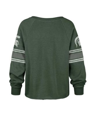 Women's Green Distressed Michigan State Spartans Allie Modest Raglan Long Sleeve Cropped T-shirt
