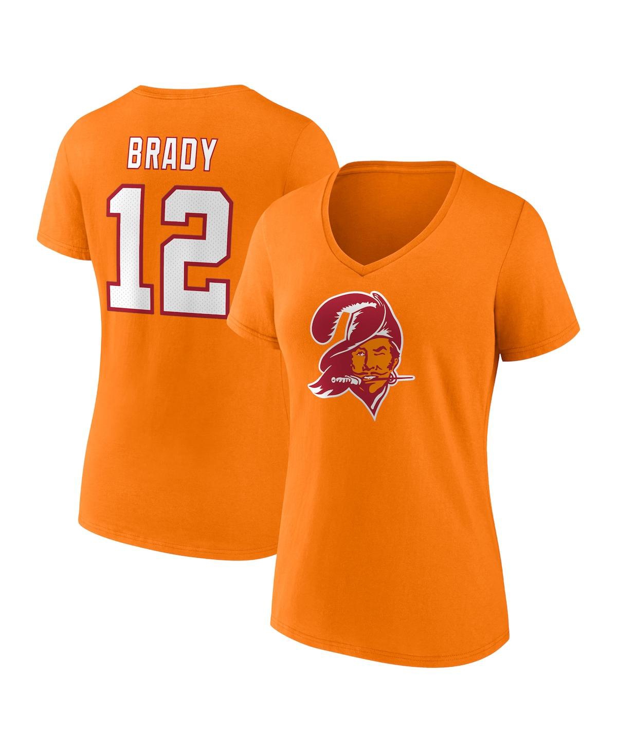 Shop Fanatics Women's  Tom Brady Orange Tampa Bay Buccaneers Throwback Player Icon Name And Number T-shirt