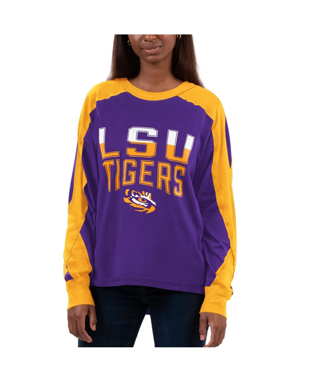 G-iii 4her By Carl Banks Women's  Purple, Gold Lsu Tigers Smash Oversized Long Sleeve T-shirt In Purple,gold