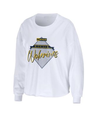 Women's White Michigan Wolverines Diamond Long Sleeve Cropped T-shirt