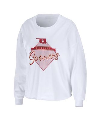 Women's White Oklahoma Sooners Diamond Long Sleeve Cropped T-shirt
