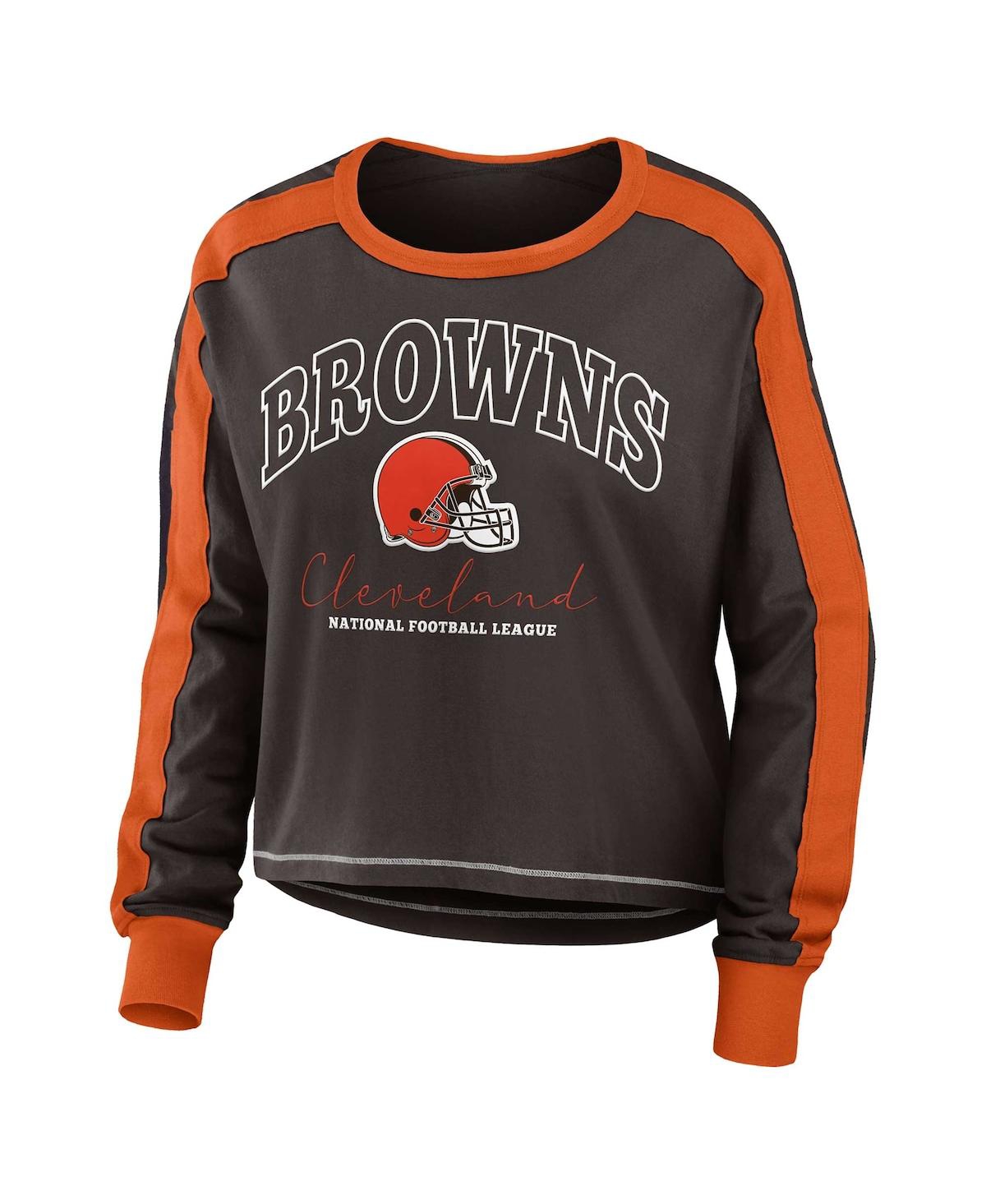 Shop Wear By Erin Andrews Women's  Brown Cleveland Browns Plus Size Colorblock Long Sleeve T-shirt